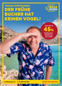 Thomas Stipsits ist seit 2024 Werbegesicht für BILLA Reisen